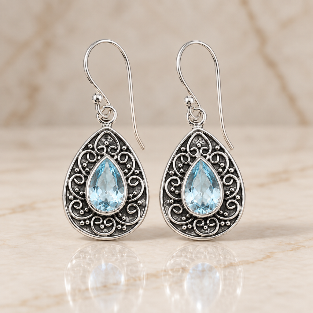 Blue Topaz Beaded Byron Earrings EA094