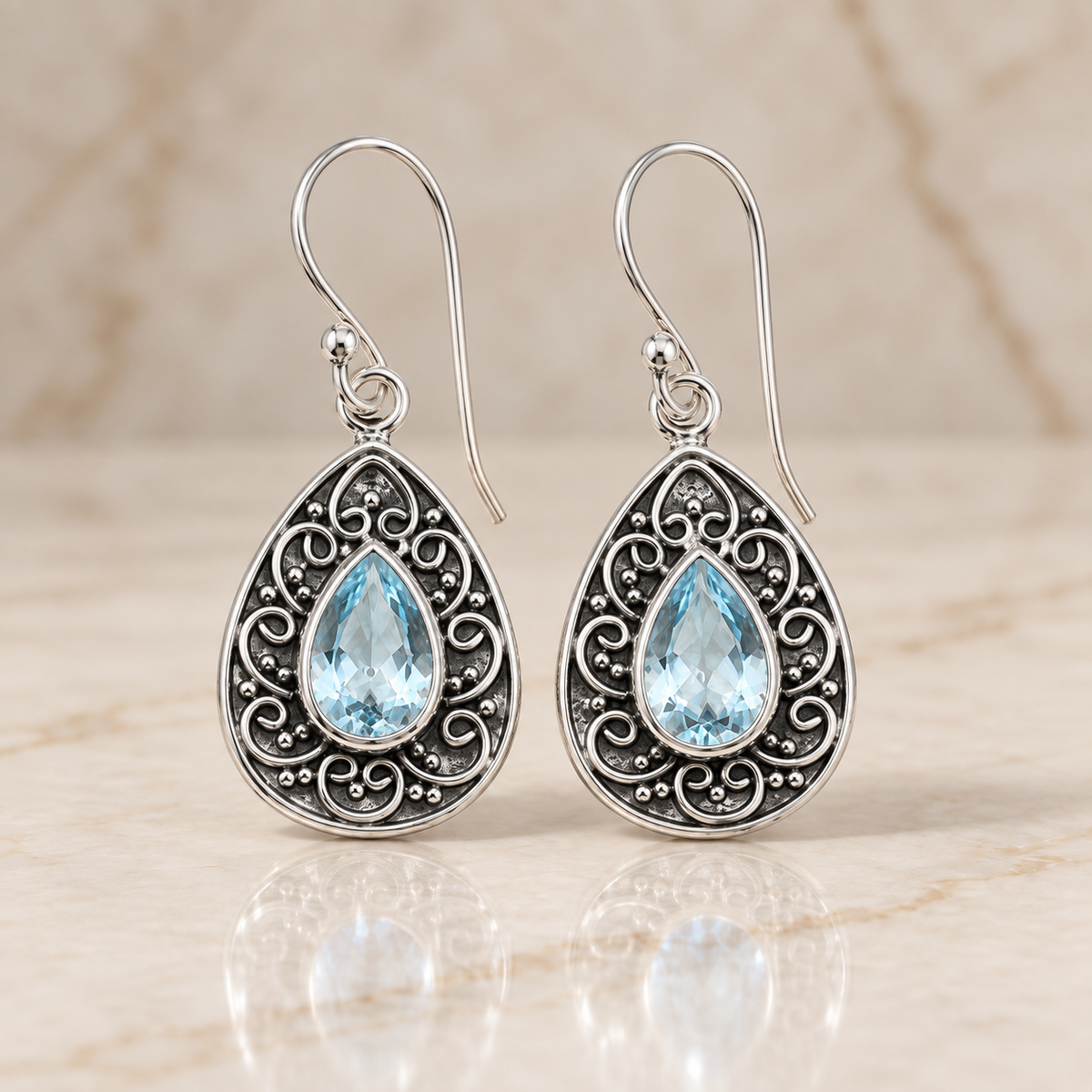 Blue Topaz Beaded Byron Earrings EA094