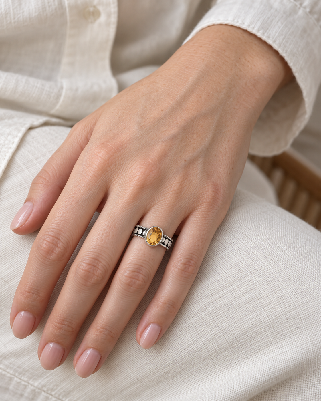 Citrine Beaded Byron Ring RA016