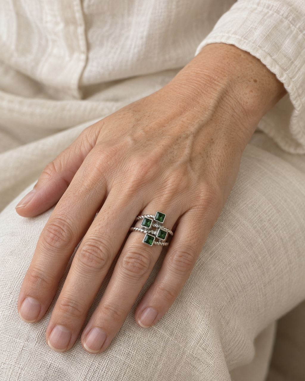 Green Quartz Cluster Byron Ring RA009
