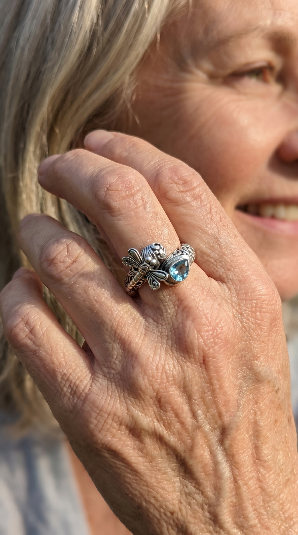 Blue Topaz Dragonfly Byron Ring RA082