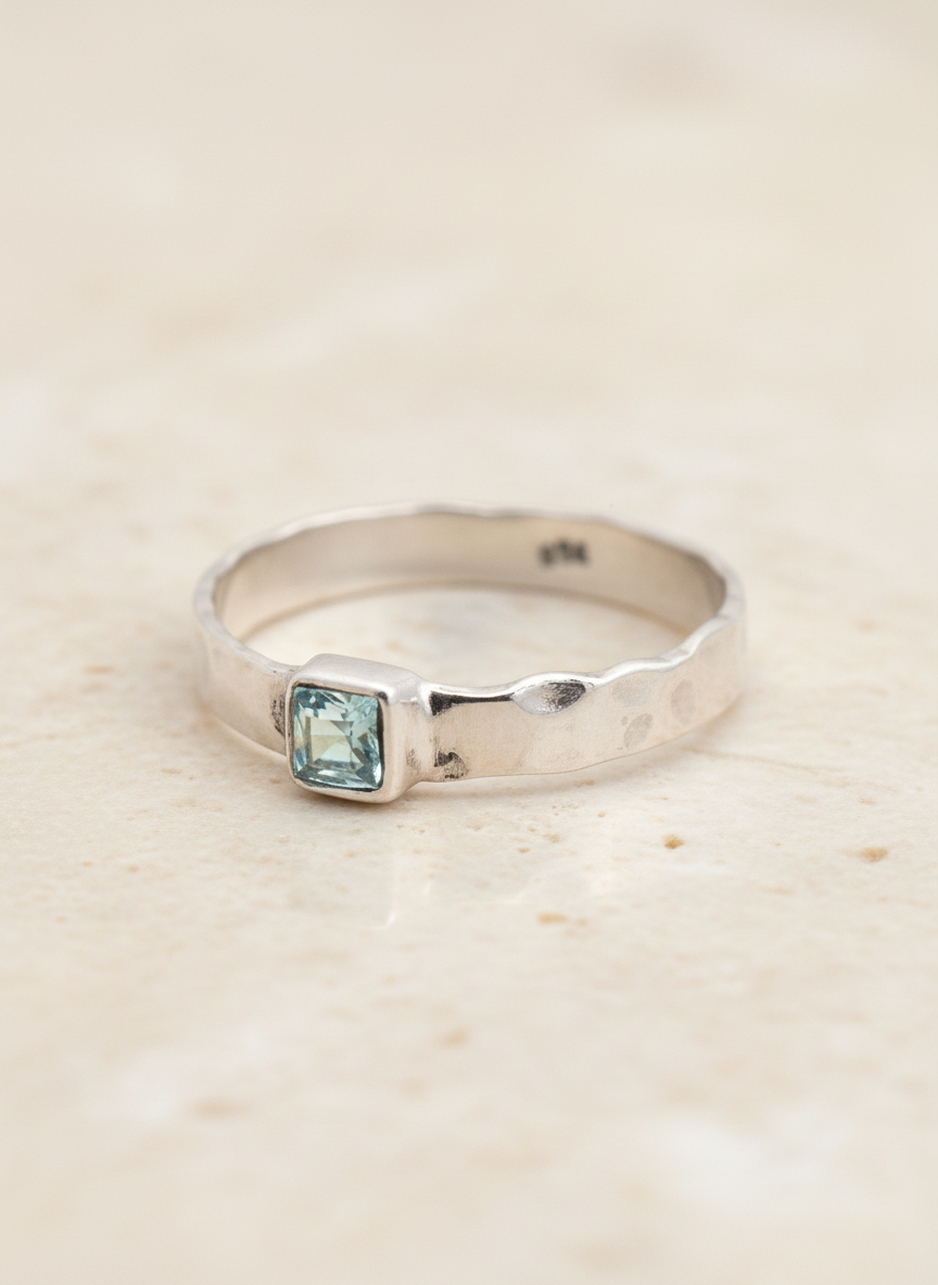 Blue Topaz Hammered Byron Ring RA017