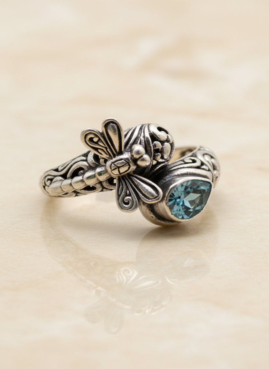 Blue Topaz Dragonfly Byron Ring RA082