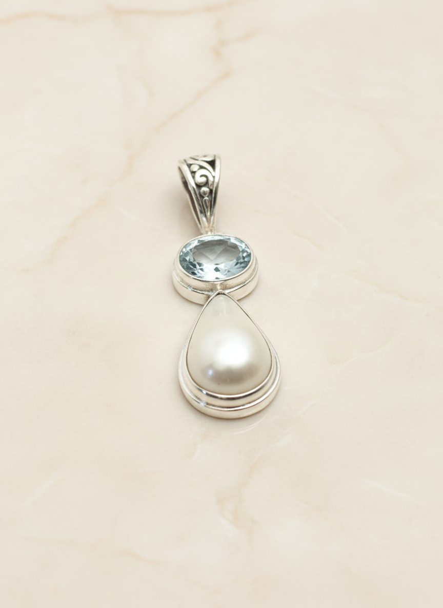 Pearl & Blue Topaz Byron Pendant PP050