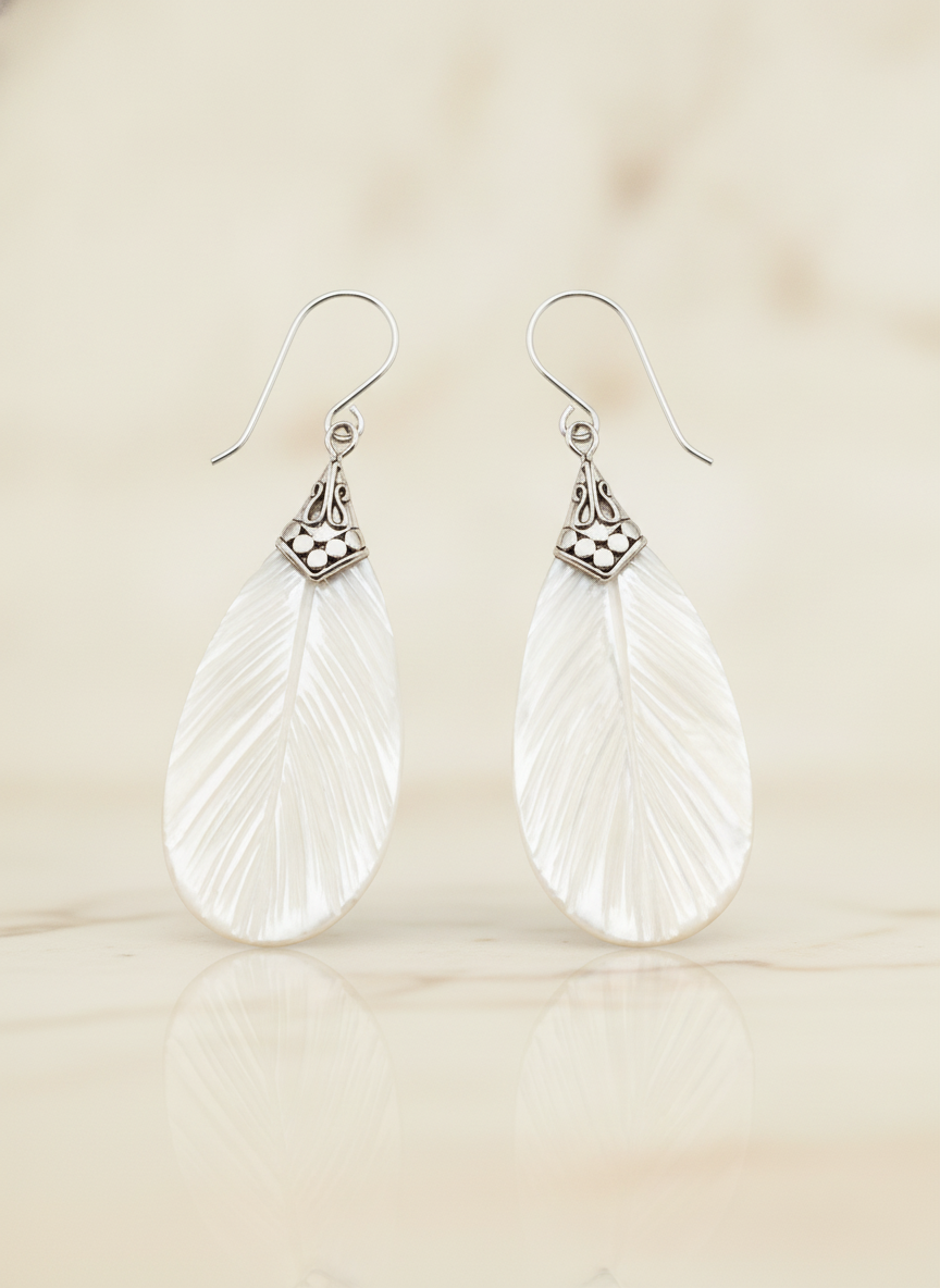 Mother of Pearl Feather Byron Earrings ES007